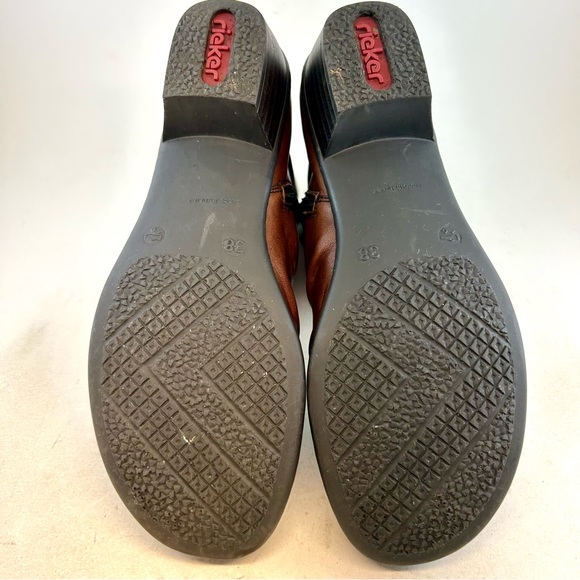 Rieker Antistress Brown Leather Ruched Louise Zipper Ankle Boots Booties 38 7 - Picture 10 of 12